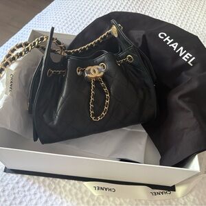 2026 New CHANEL 25 Mini Black Quilted Leather Bag with Gold Chain and CC Charm
